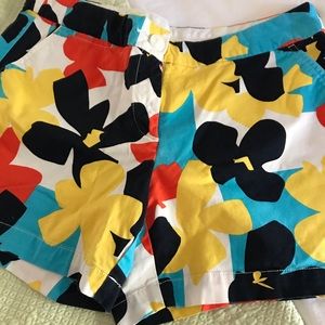 Funky retro colorful flower print shorts with pockets